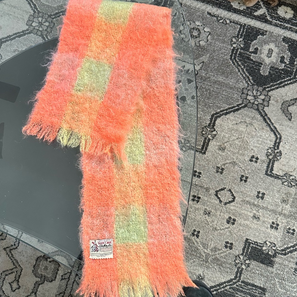 Vintage Glen Cree 100% Mohair Scarf - Neon Pink & Yellow